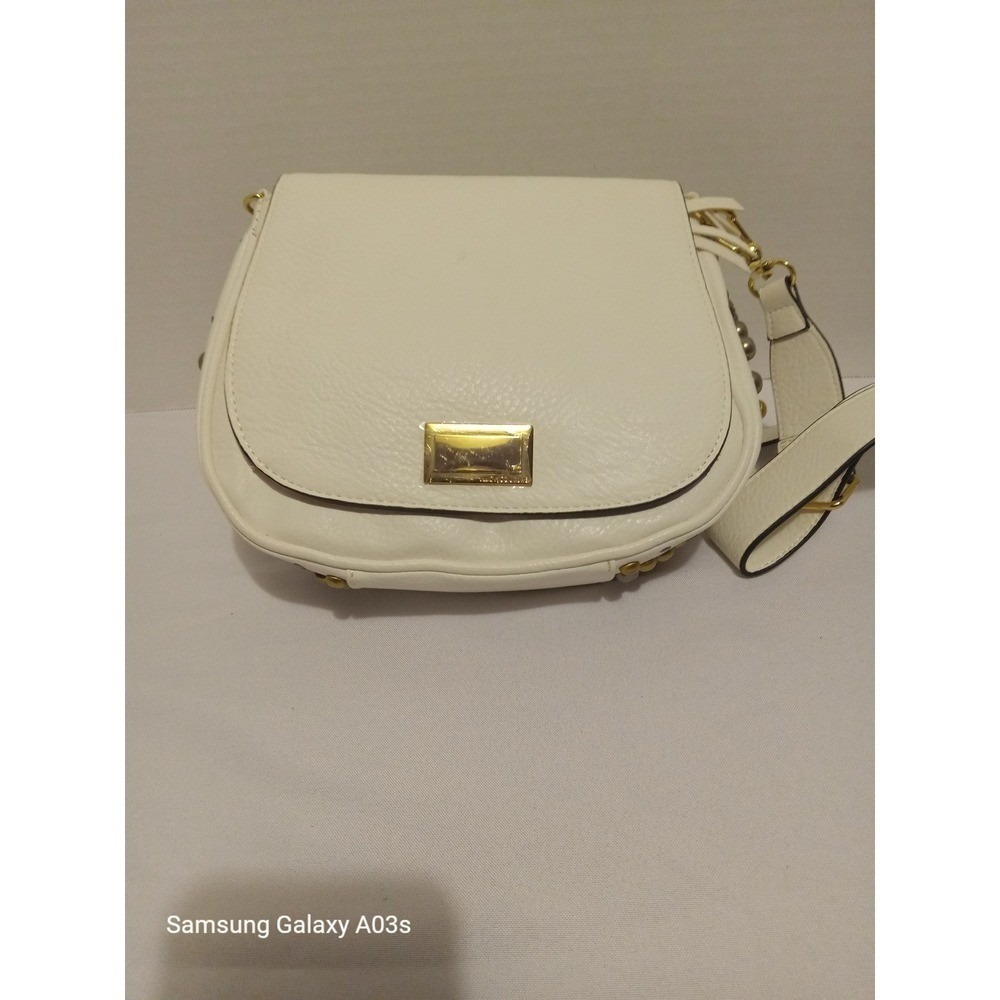 Juicy Couture Off White Studded Saddle Crossbody Bag Gold Hardware